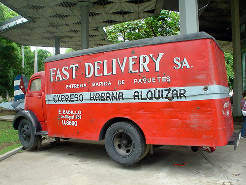 Red Cuban delivery truck