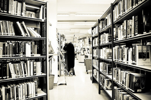 Library books in black and white