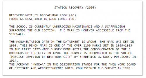 Example 367 NYBE+A: Amateur survey mark hunter provides cross-documentation