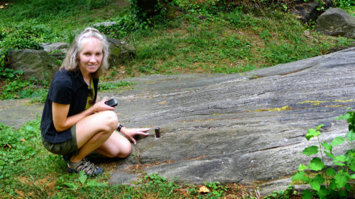 An iron bolt in bedrock in New York City's Central Park